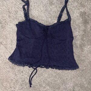 Edikted Navy Lace Cami Tank with Braided Straps